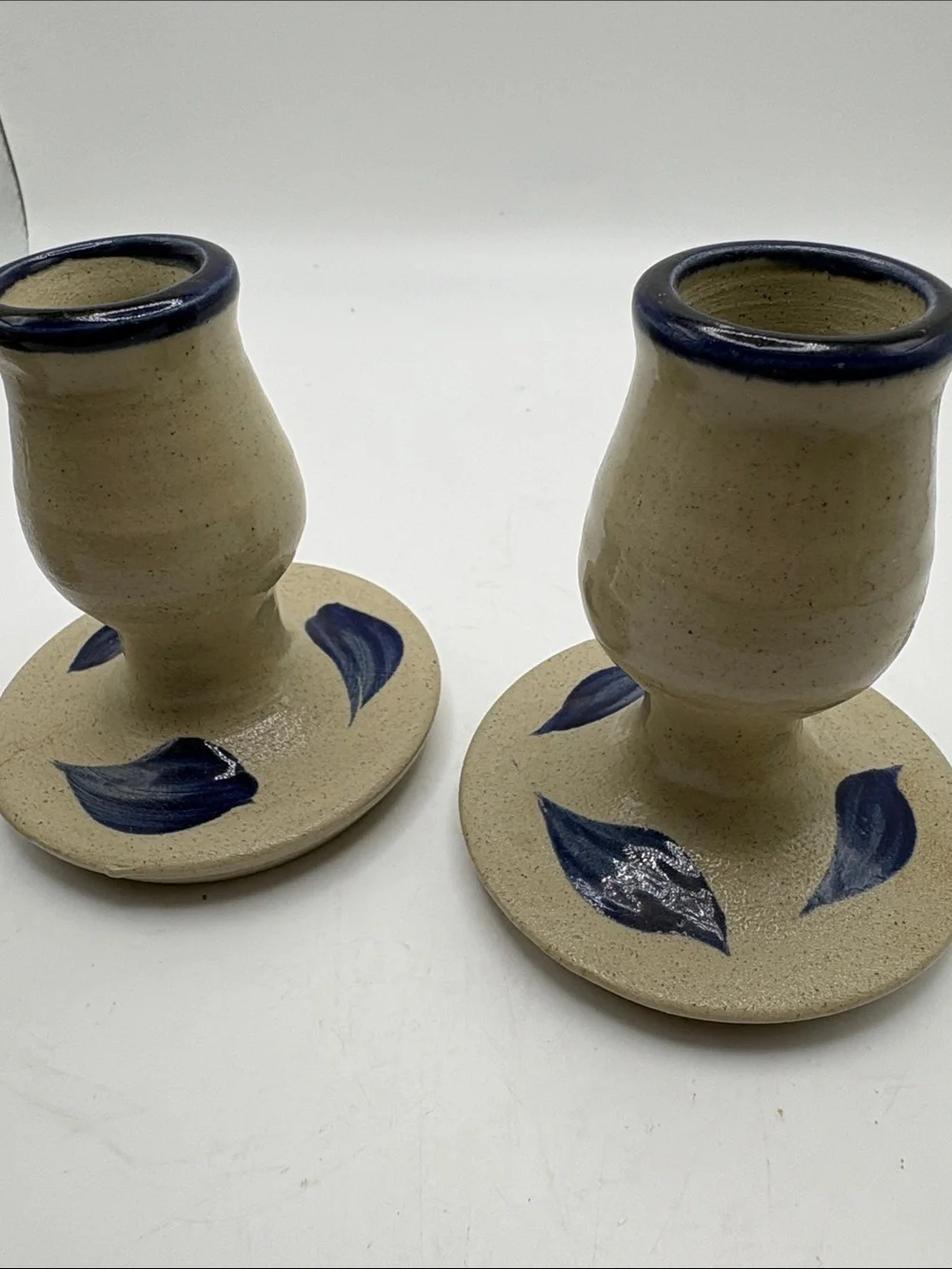 Williamsburg Pottery set of 2 Candle Holders and a small Candle